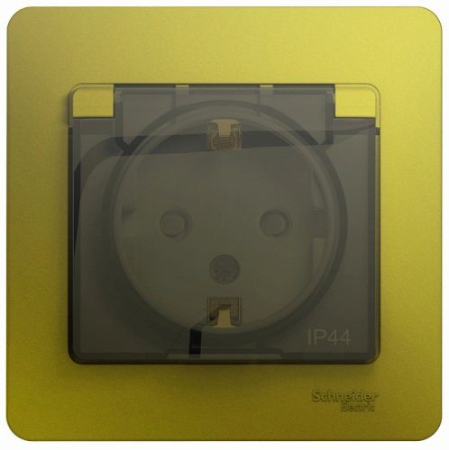 Розетка с заземлением с рамкой Systeme Electric Glossa 1-м. крышка шторки IP44 фисташковый картинка